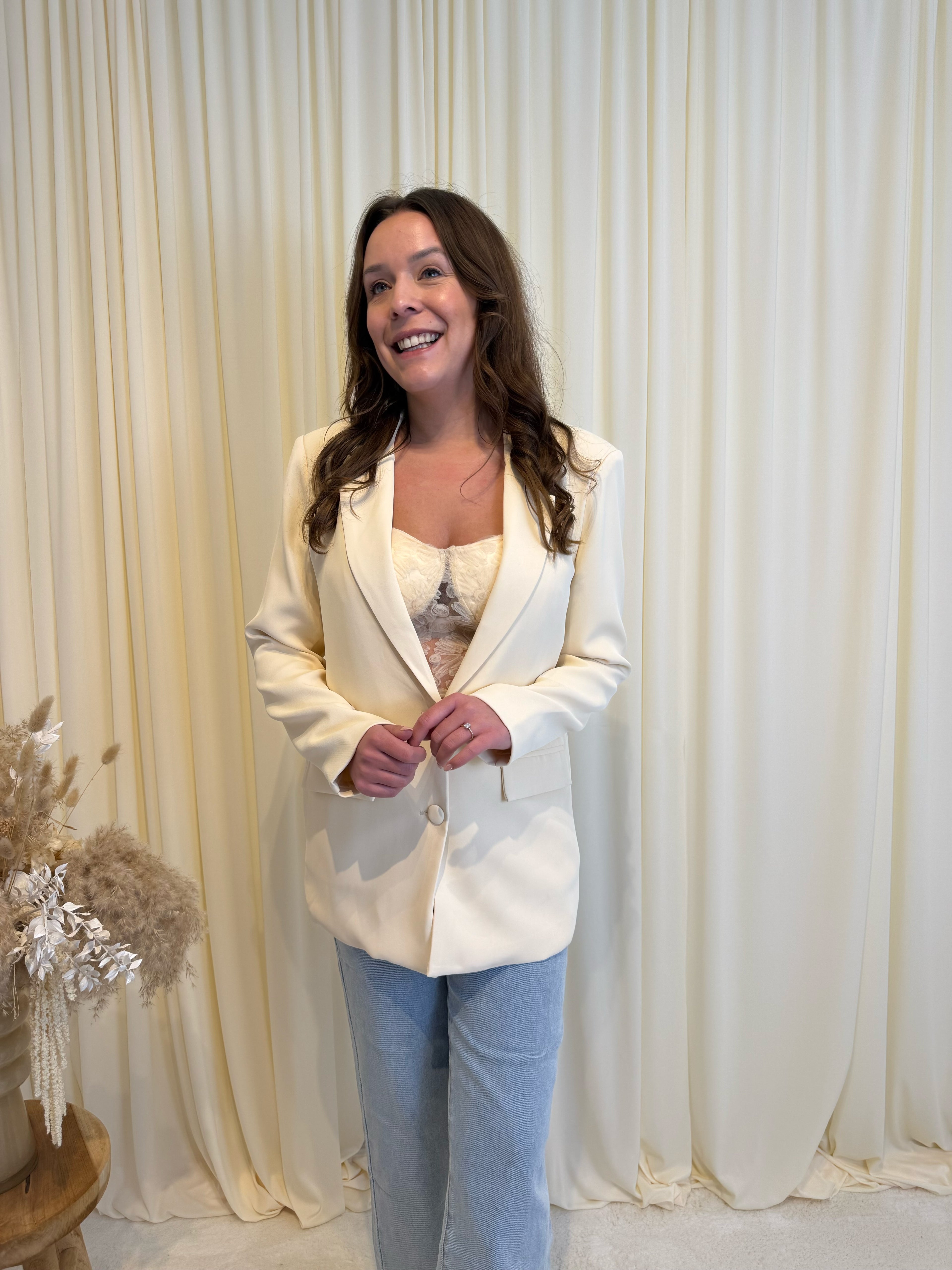 Beige Blazer jas kant