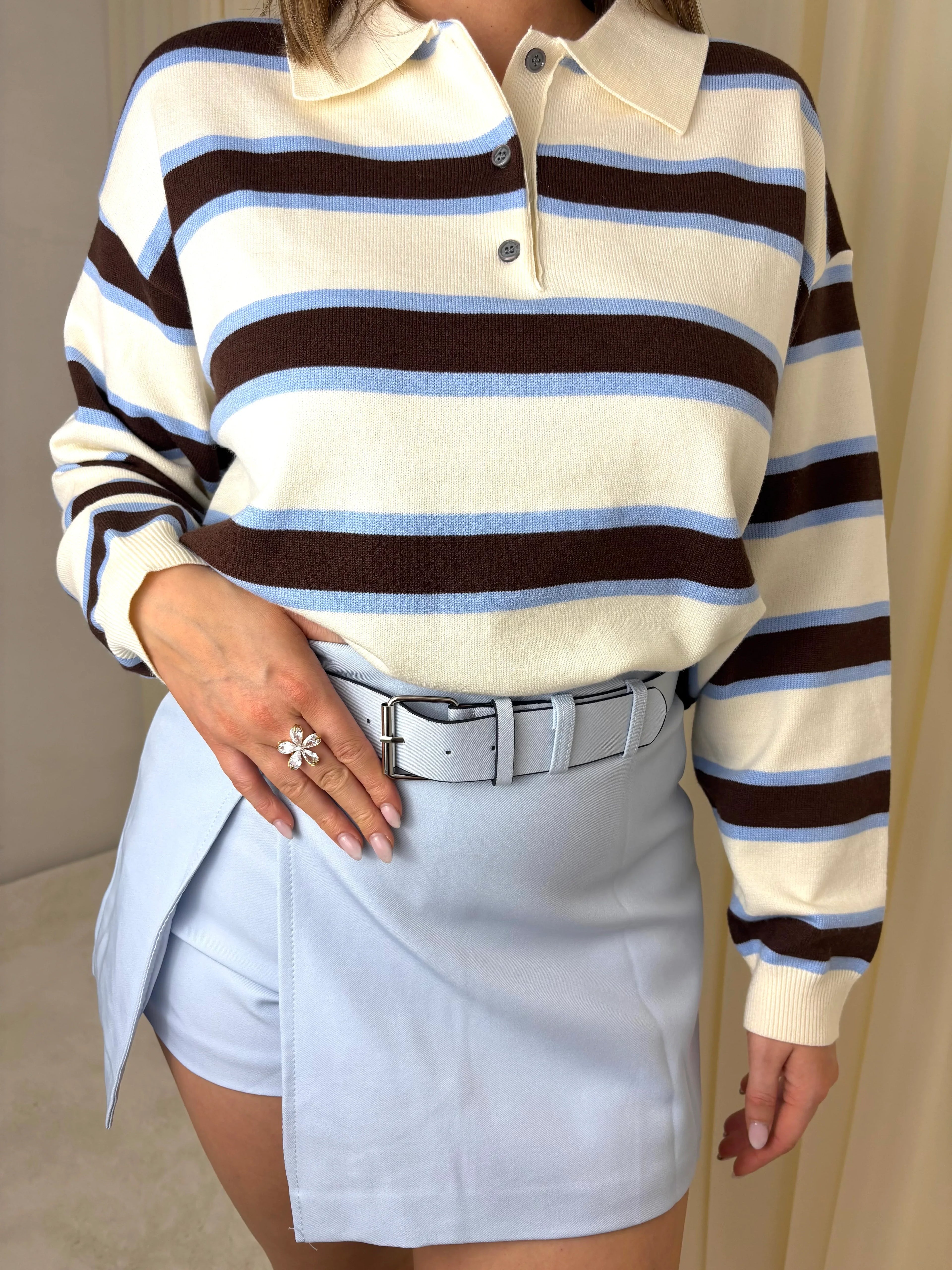 Beige gestreepte trui