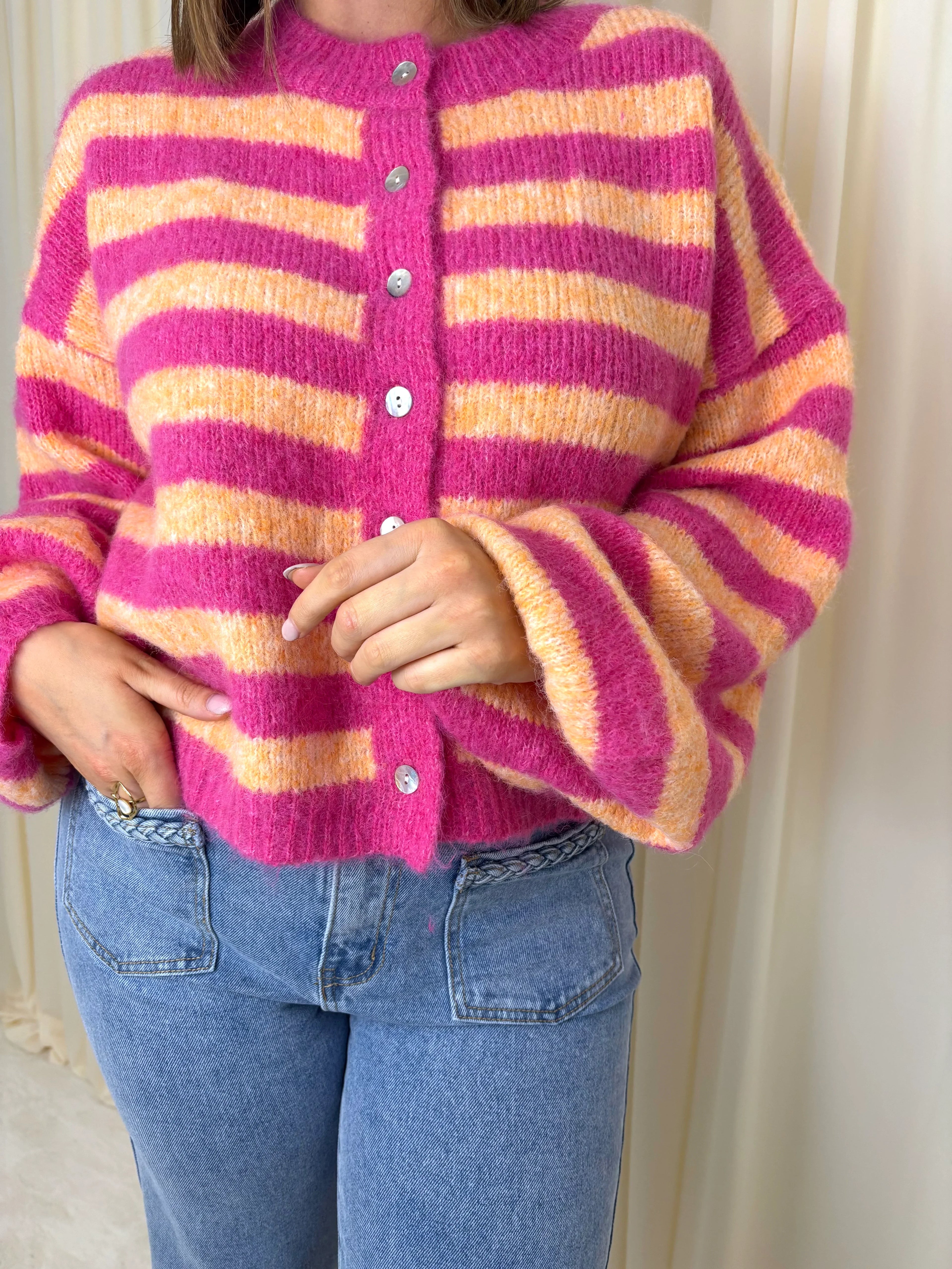 Trui roze oranje strepen