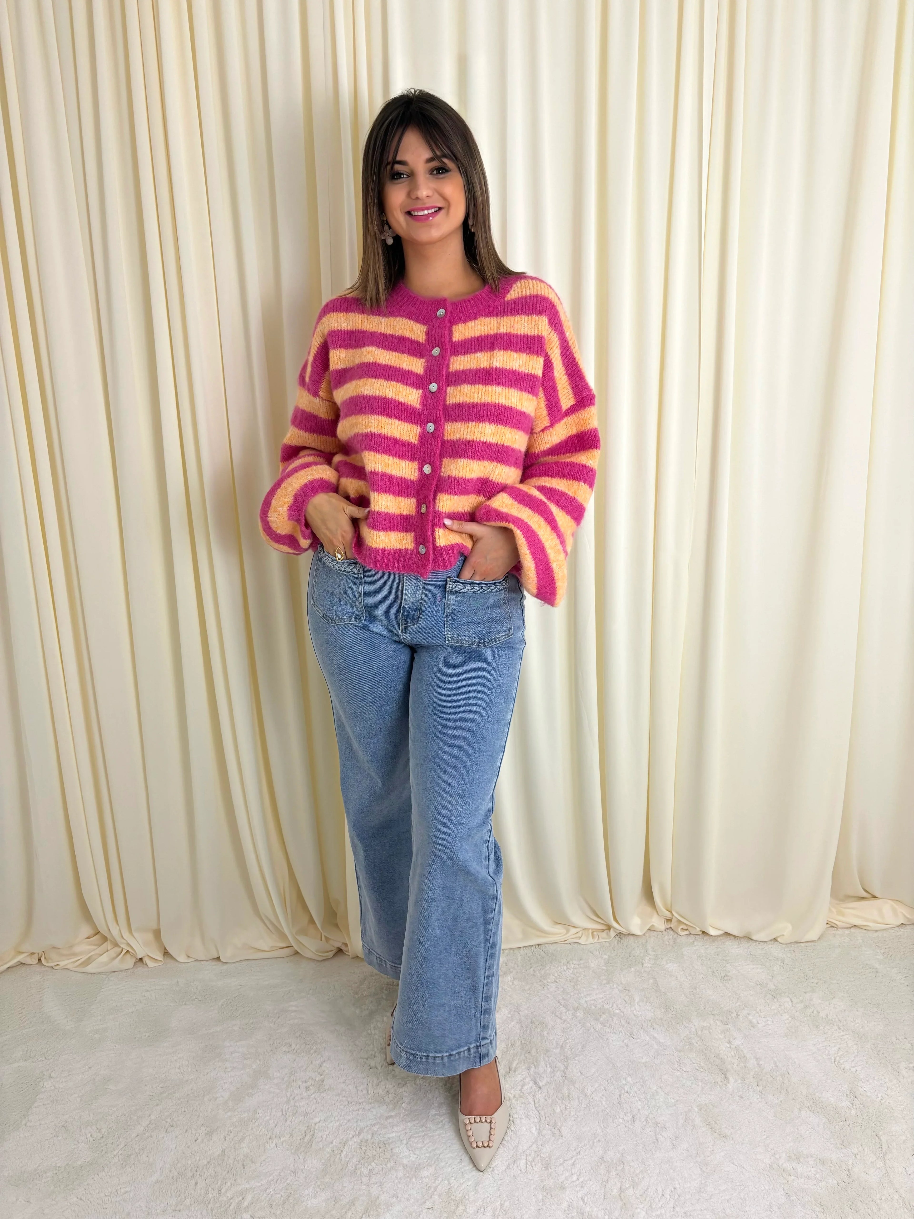 Trui roze oranje strepen