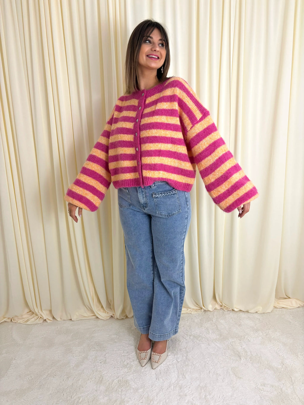 Trui roze oranje strepen