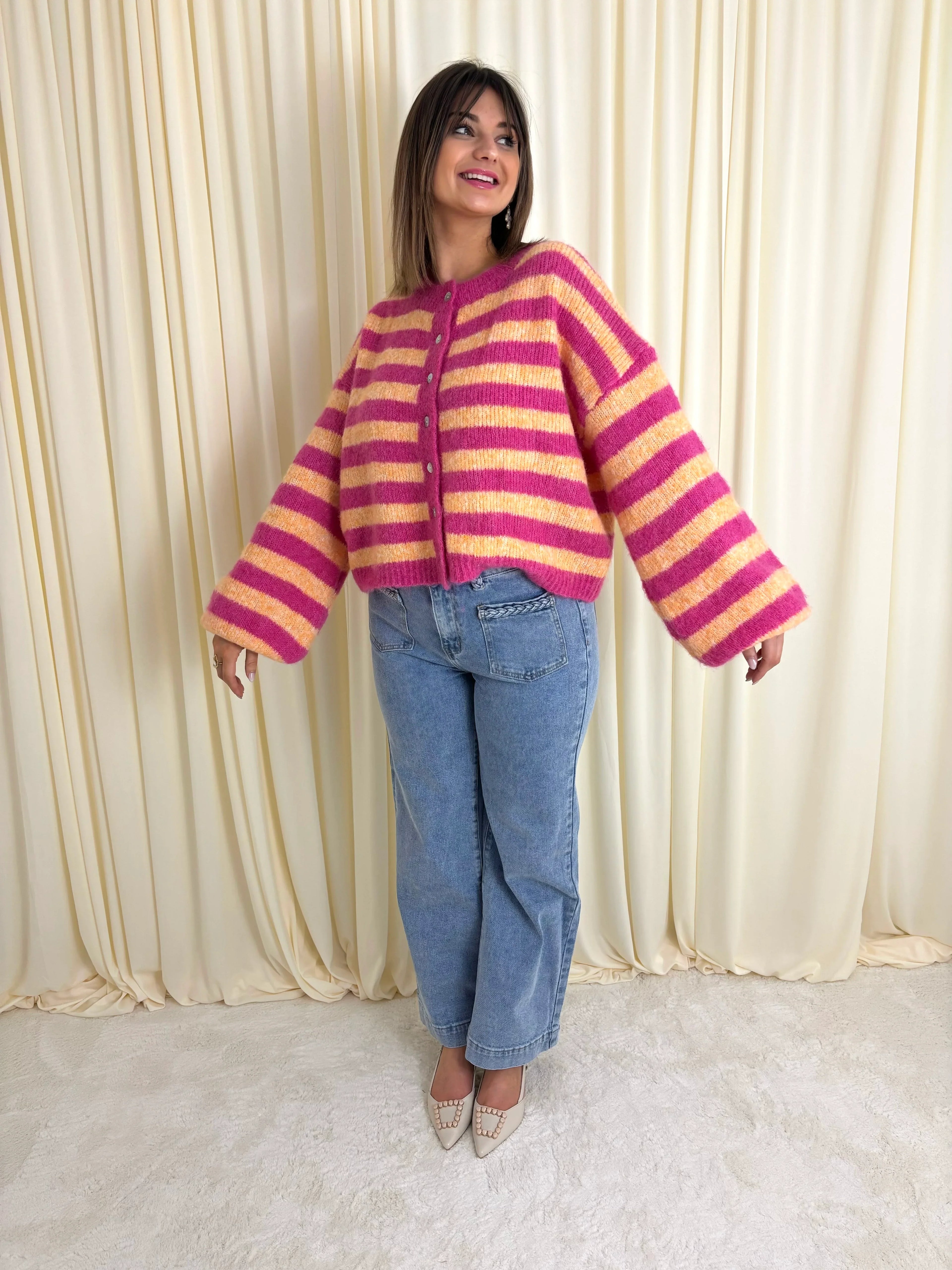 Trui roze oranje strepen