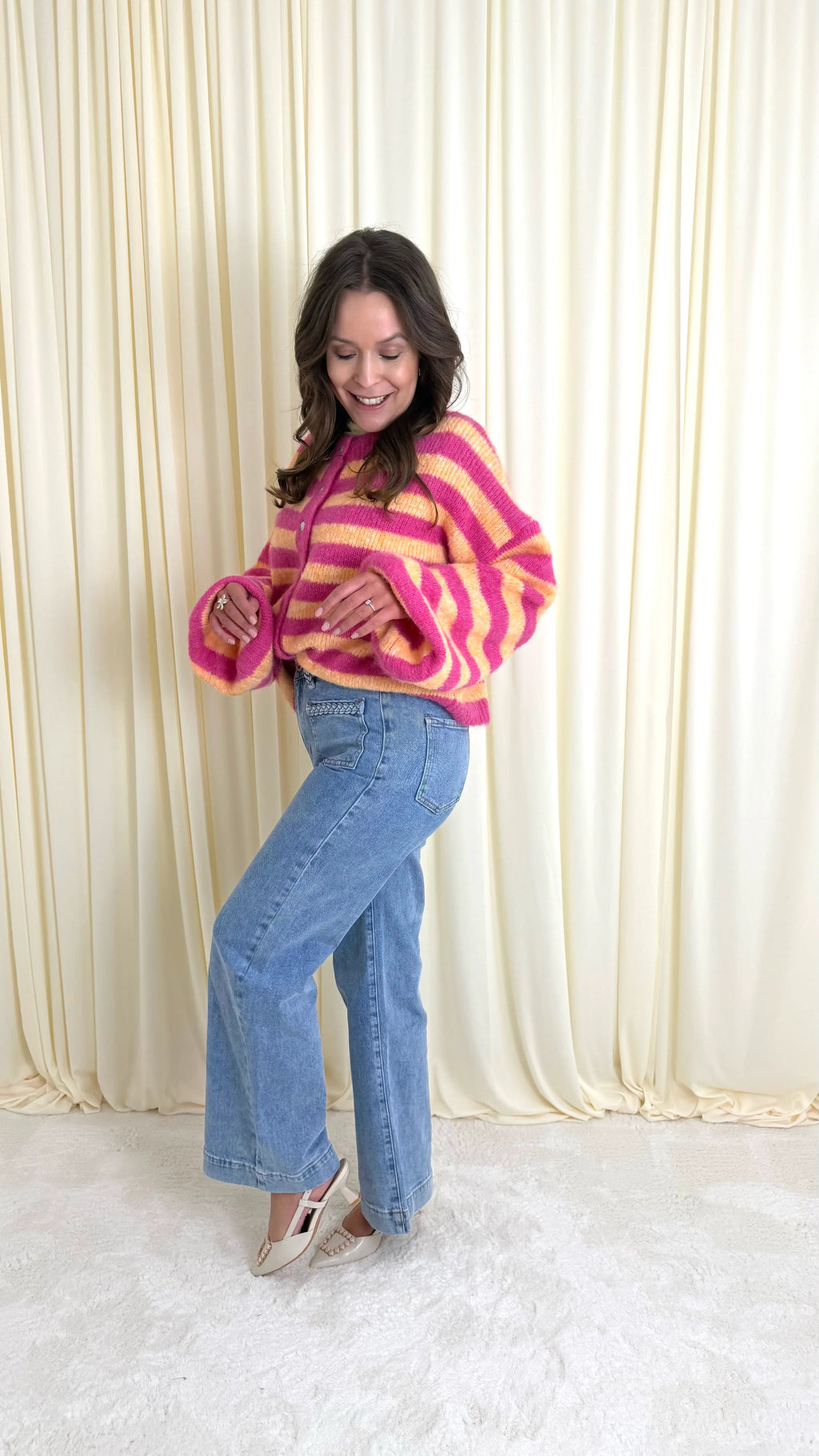 Trui roze oranje strepen